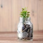 A jar filled with coins and a plant symbolizes growth in savings and investment.